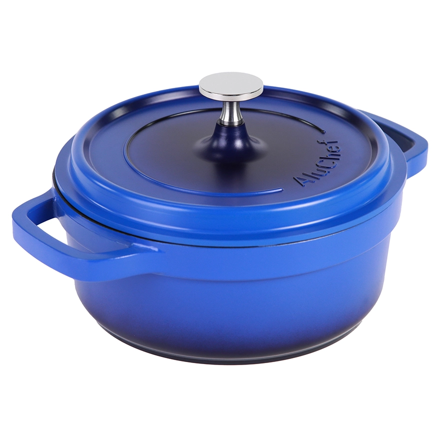 Contacto AluChef Kasserolle Aluminiumgussdruck Knopfgriff aus Edelstahl rund blau 6980203