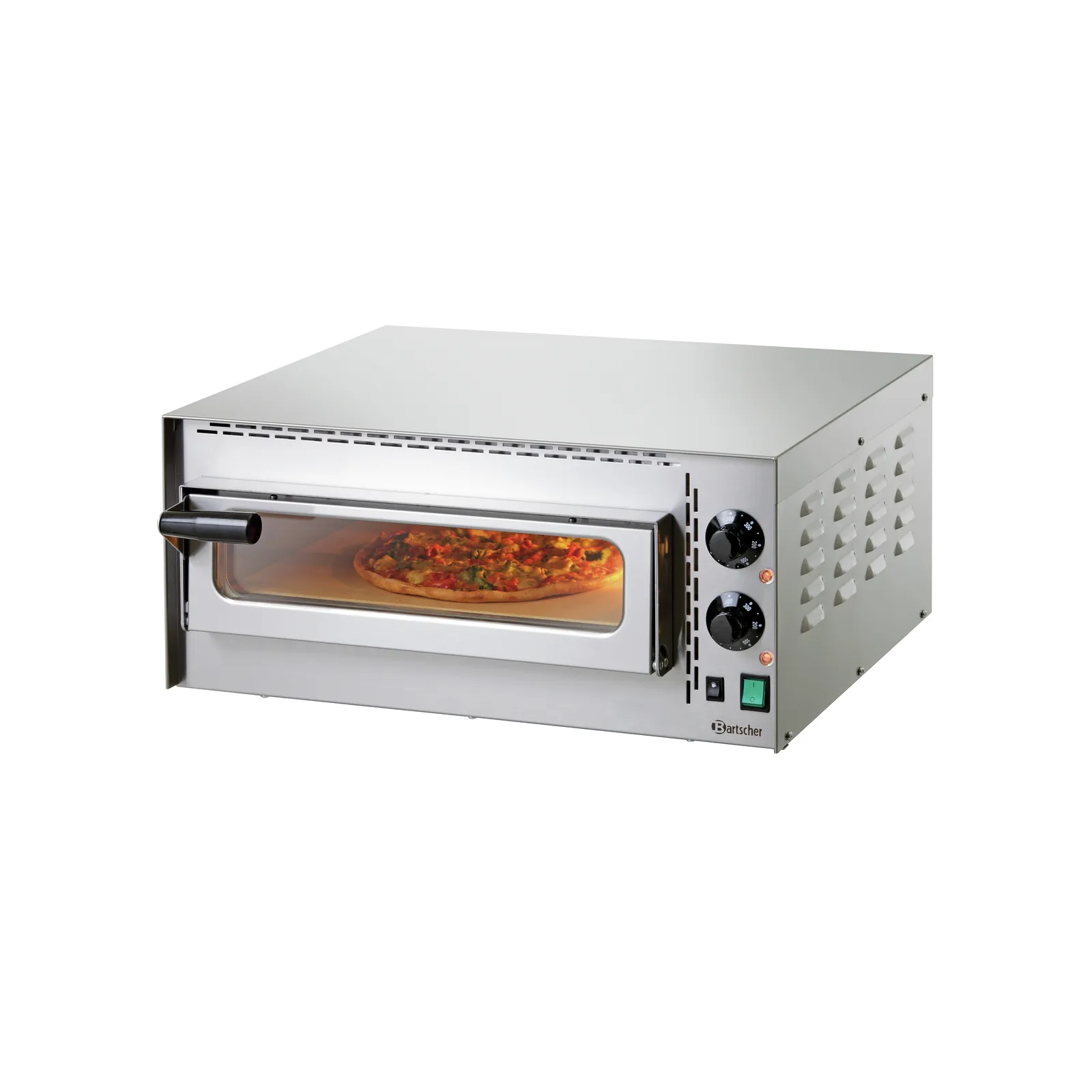 Bartscher 203530 Pizzaofen Mini Plus Ansicht Komplett, geschlossen, mit Pizza, Backofen, Toastofen, Pizzaofen, Stromnetz, Metall