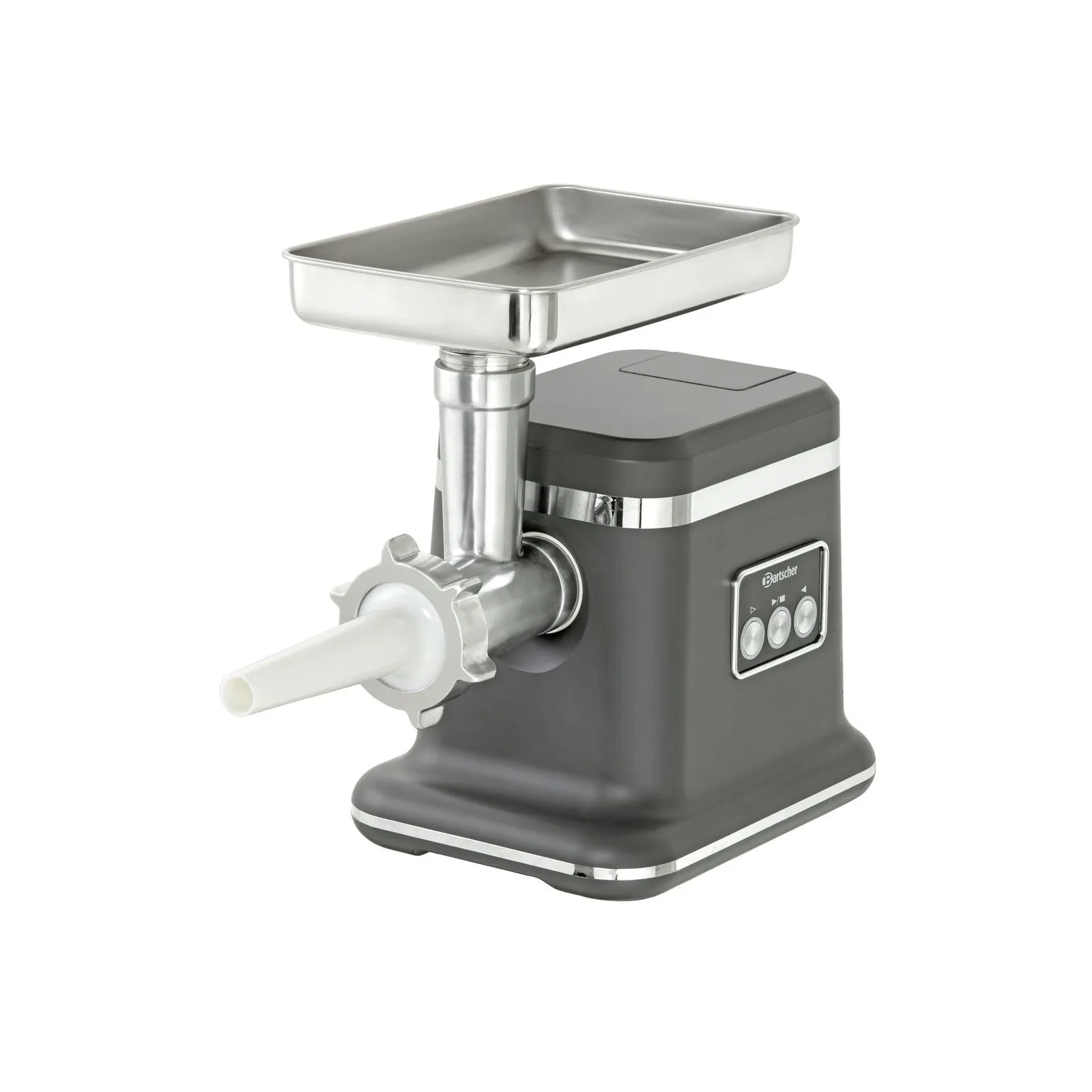 Bartscher 370224 Fleischwolf FW10 Ansicht Komplett mit Wurstfüllhorn,  Fleischwolf,  Küchenmaschine,  Edelstahl,  Trichter,  Grau