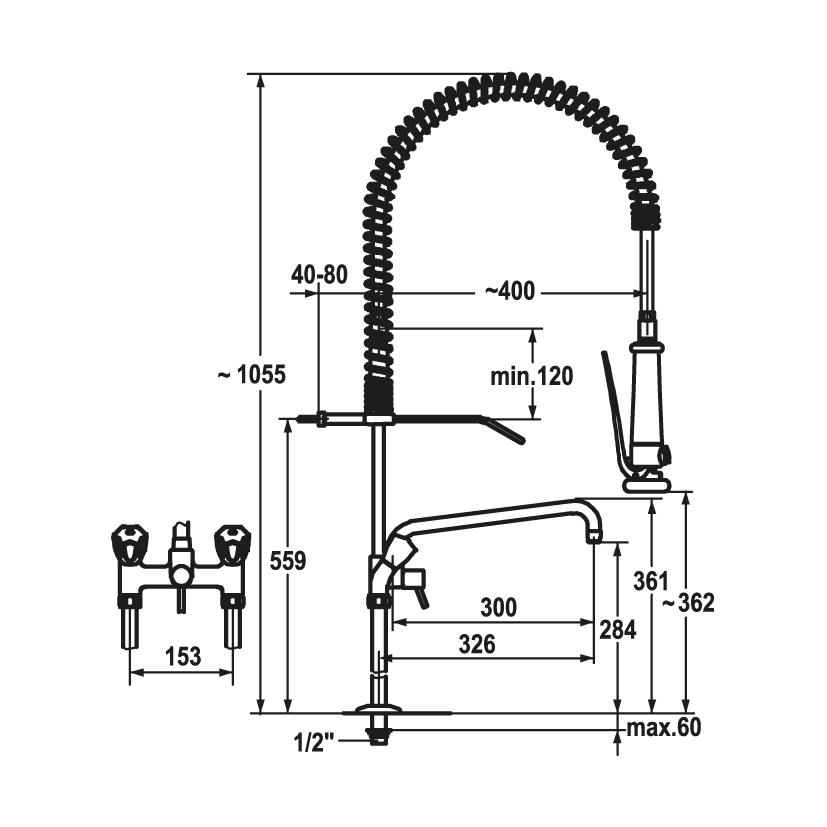  KWC K.24.42.64.000C71 Zweigriffmischer Brause Zeichnung  