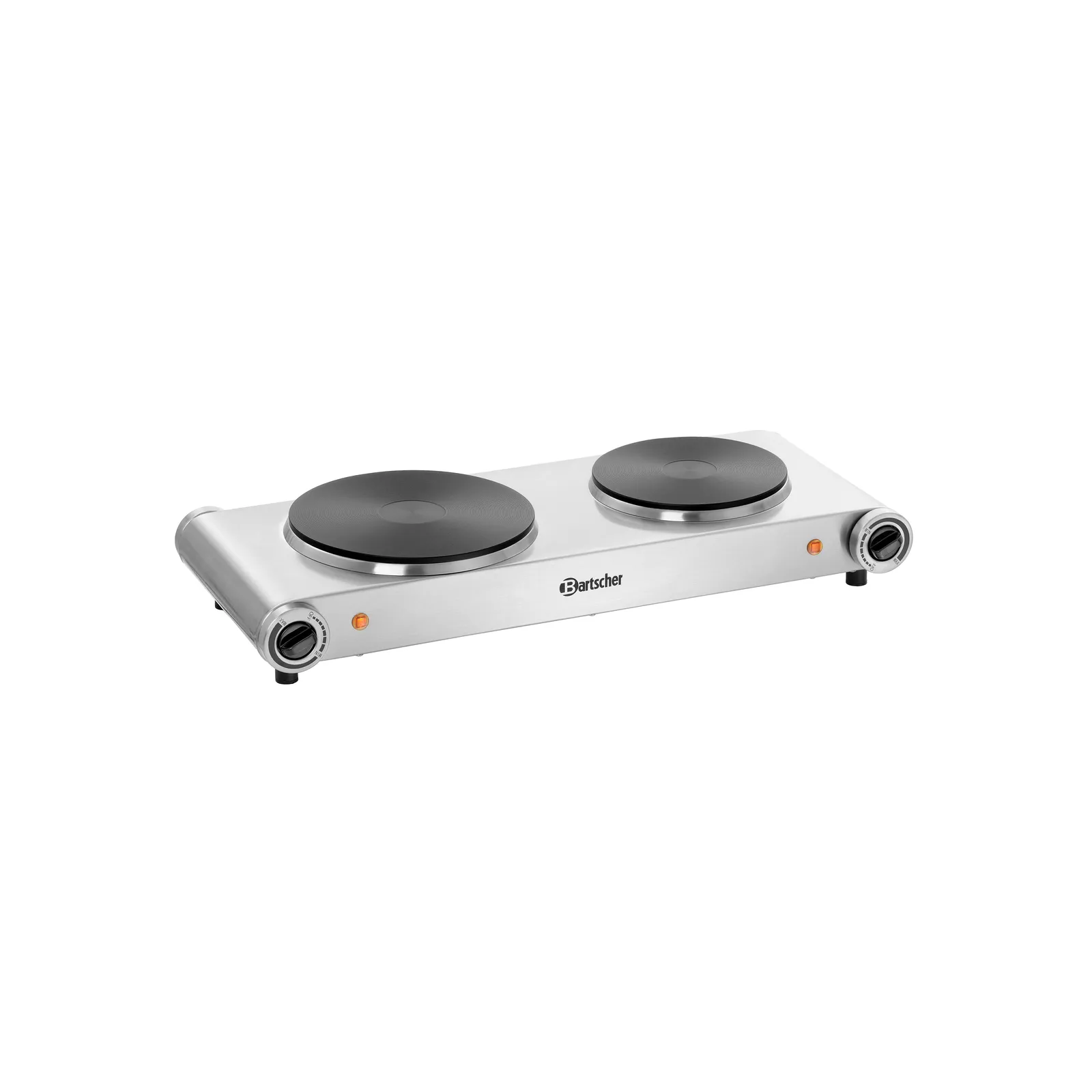 Bartscher 150310 Elektro-Kocher 2K2500 Ansicht Komplett, Elektro-Kochplatte, Doppelkochplatte, Induktionskochplatte,  brushed metal, weißer Metallkorpus