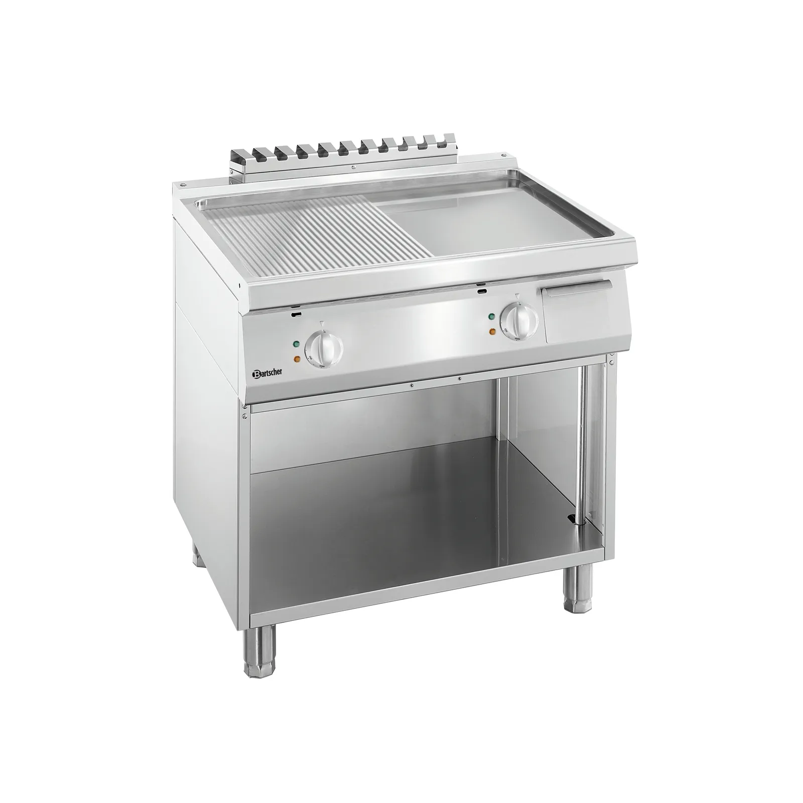 Bartscher 286509 Griddleplatte 700 B800 1/2-1/2 UO Ansicht Komplett, Gewerbeküche, Gasgrill, Edelstahl, Grillplatte, Unterbaugrill