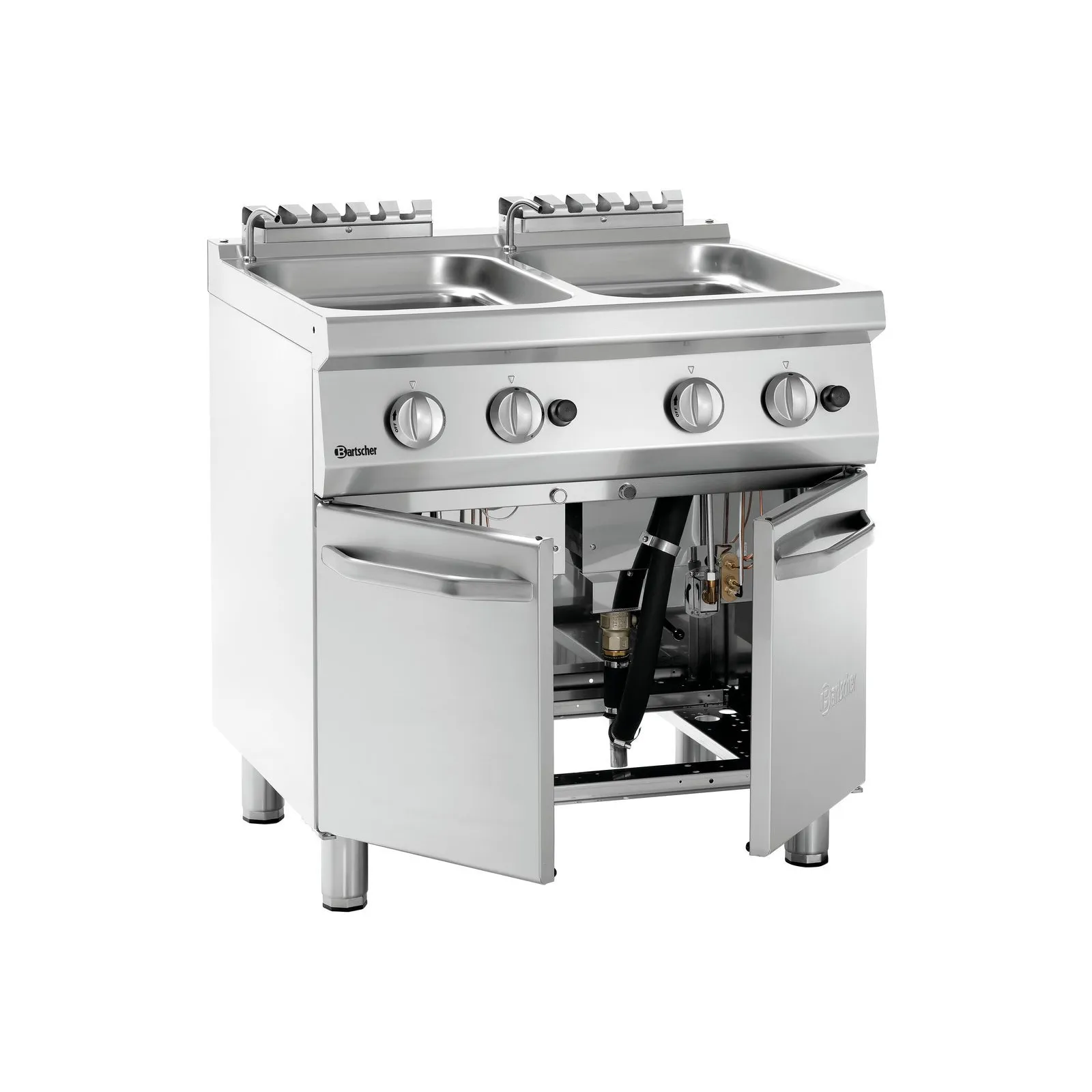 Bartscher 2853101 Nudelkocher Gas 700 B800 2x24L Ansicht Komplett, geöffnet
