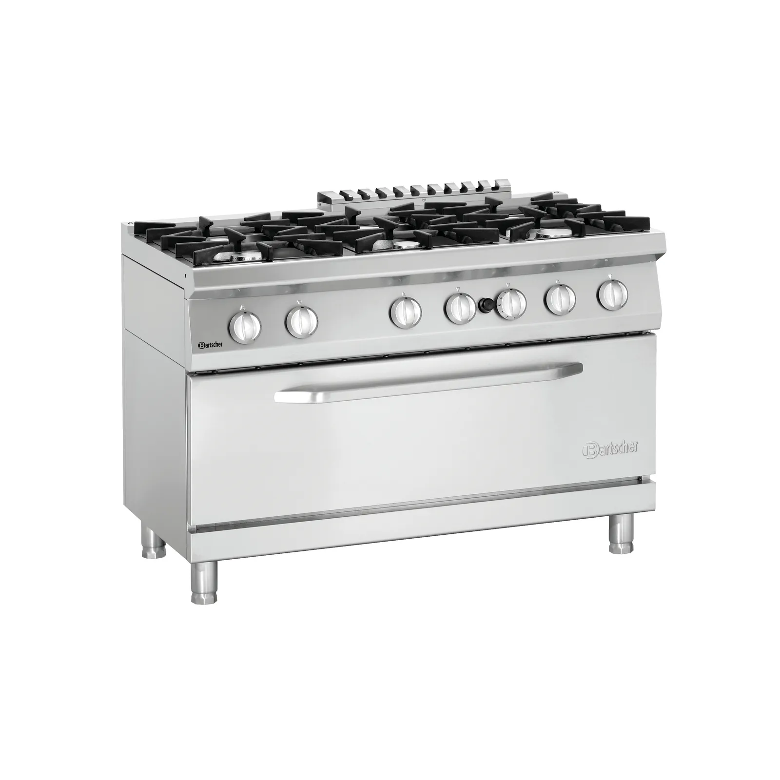 Bartscher 2851371 Gasherd 70060 GB1050 Ansicht Komplett, Gasherd, 6 Brenner, Edelstahl, Backofen, Bedienknöpfe