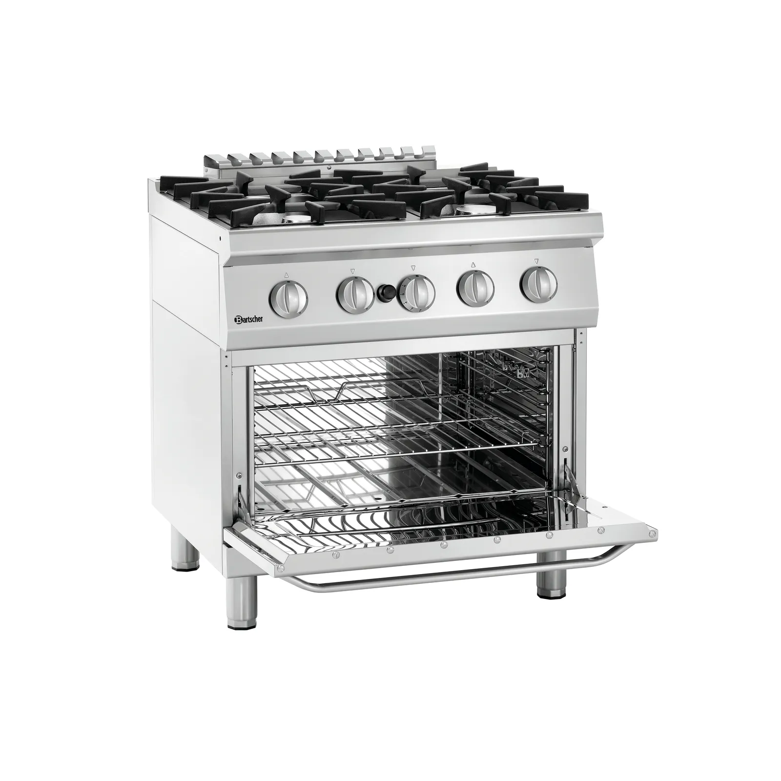 Bartscher 2851251 Gasherd 70040 GB21 Ansicht Komplett, offen, Gasherd, Stahl, Vier Brenner, Ober-/Unterofen, Frontbedienung