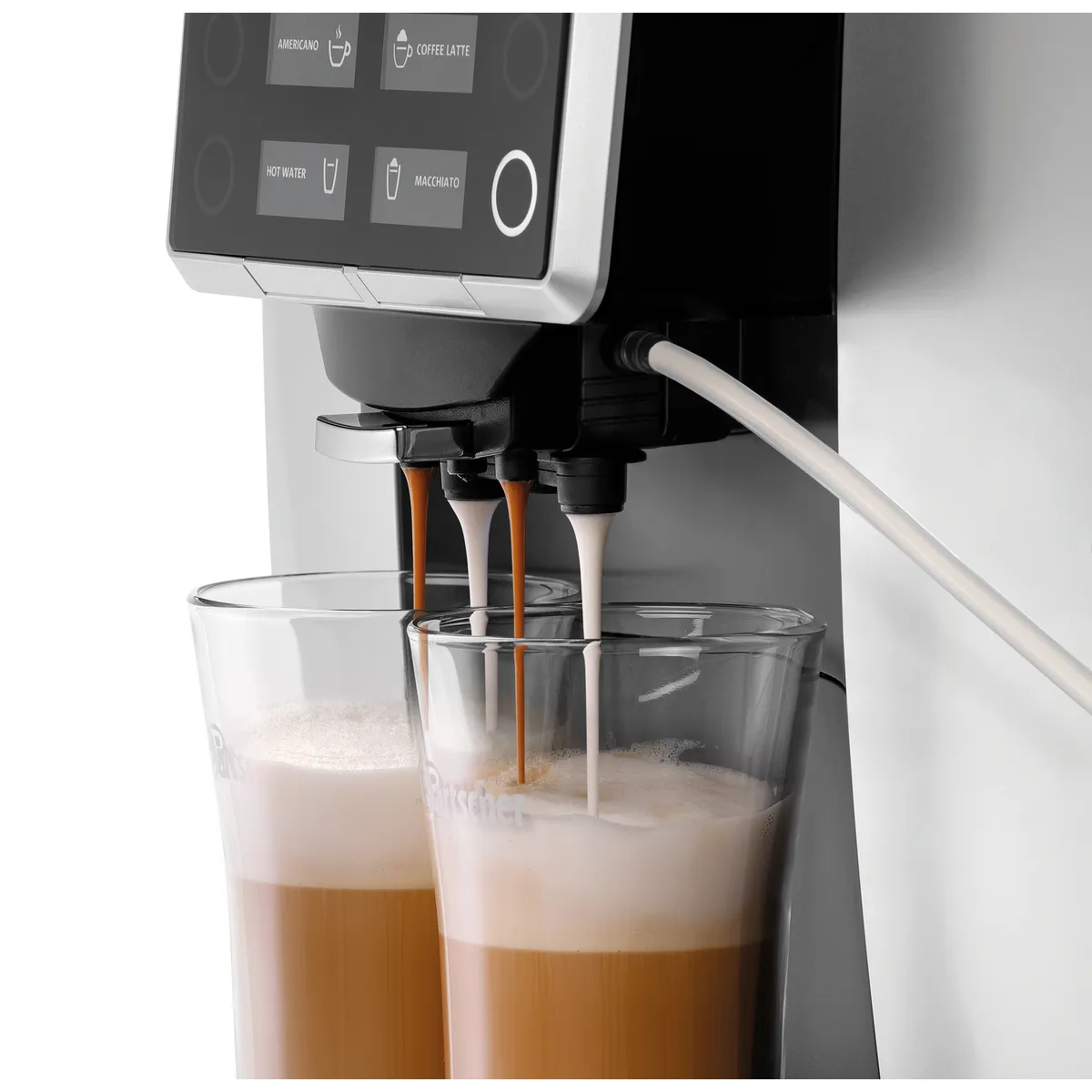 Bartscher 190052 Kaffeevollautomat 2 Latte Macchiato werden gebrüht
