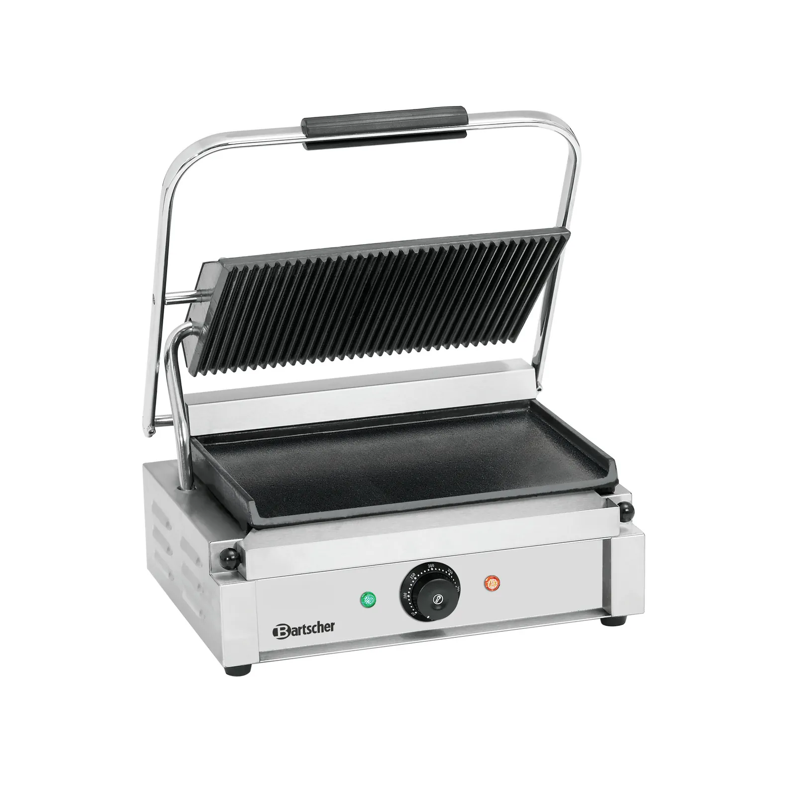 Bartscher A150676 Kontaktgrill Panini Gerillt Glatt Ansicht Komplett