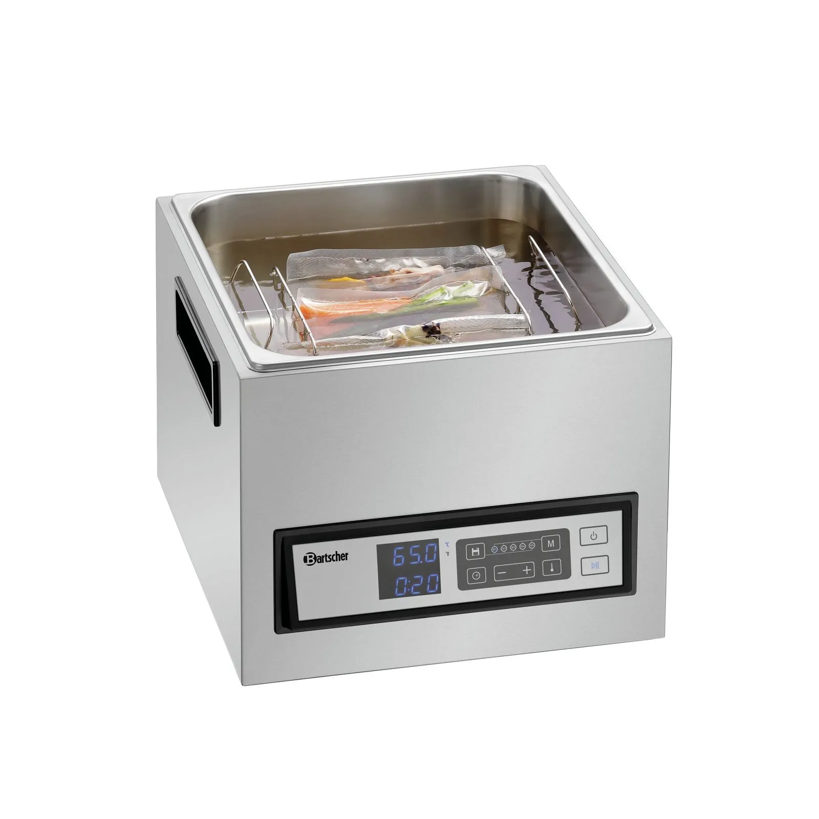 Bartscher 115131 Sous-Vide-Garer SV G16L Ansicht Komplett, mit Essen, Dampfgarer, Tiefkühlung, Induktionskühlung, Stirnseitige Tieftemperatur, Edelstahlgehäuse