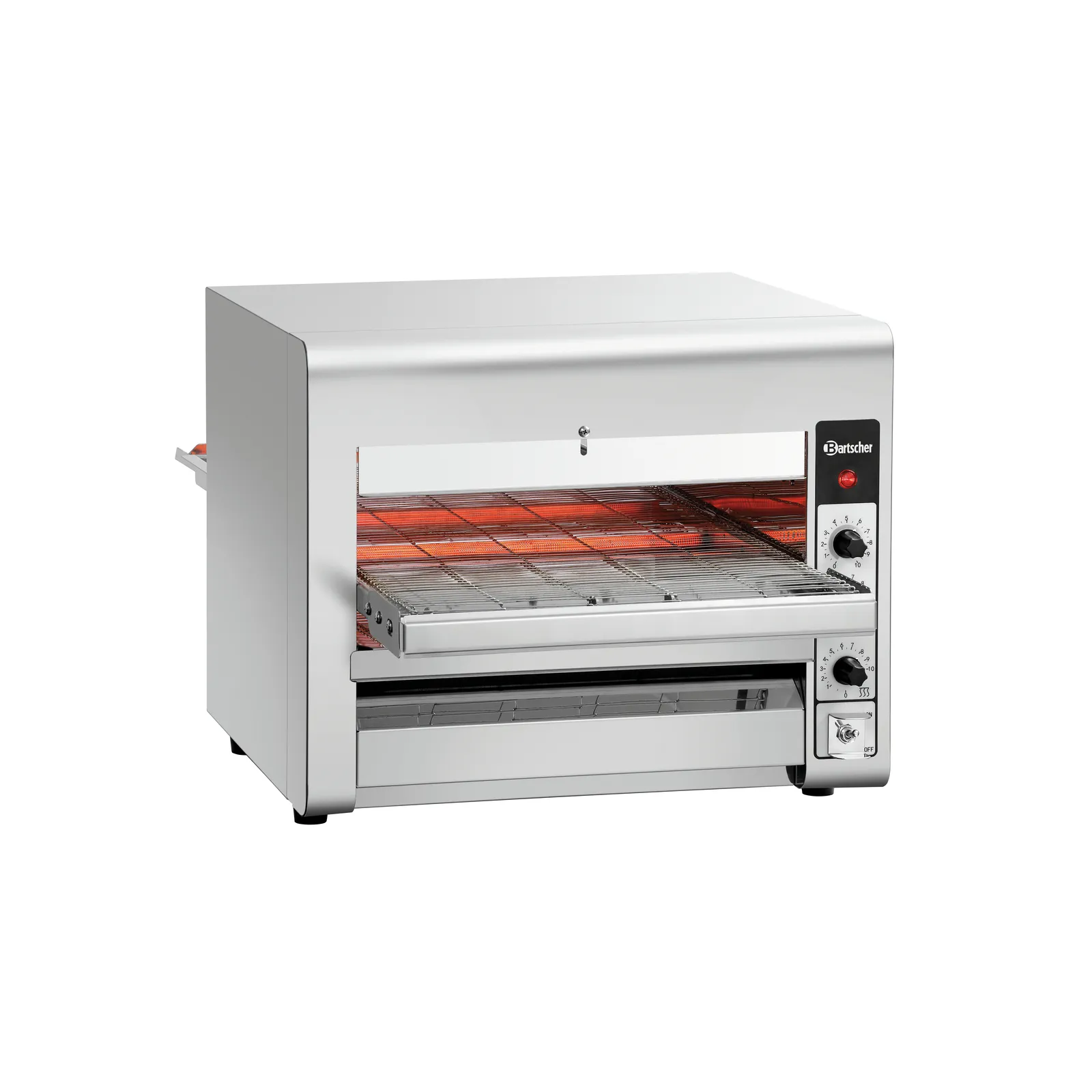 Bartscher 2002203 Durchlaufpizzaofen 3600TB10 Ansicht Komplett, von hinten, Toaster-Ofen, Edelstahl, Mittlere Größe, Grillrost, Drehknopf-Bedienung
