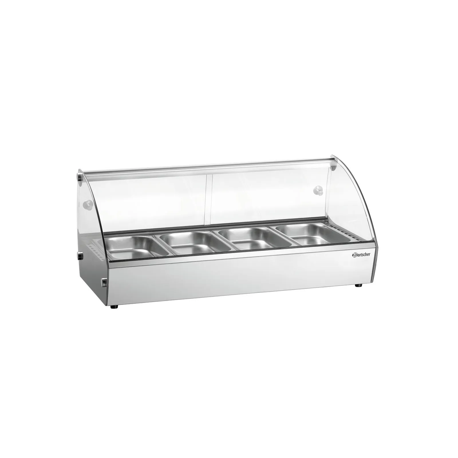 Bartscher 305058 Heiße Aufsatzvitrine R4 4 x 1/3 GN Ansicht Komplett, Theke, Vitrine, Edelstahl, 4xEinsätze, Glasabdeckung
