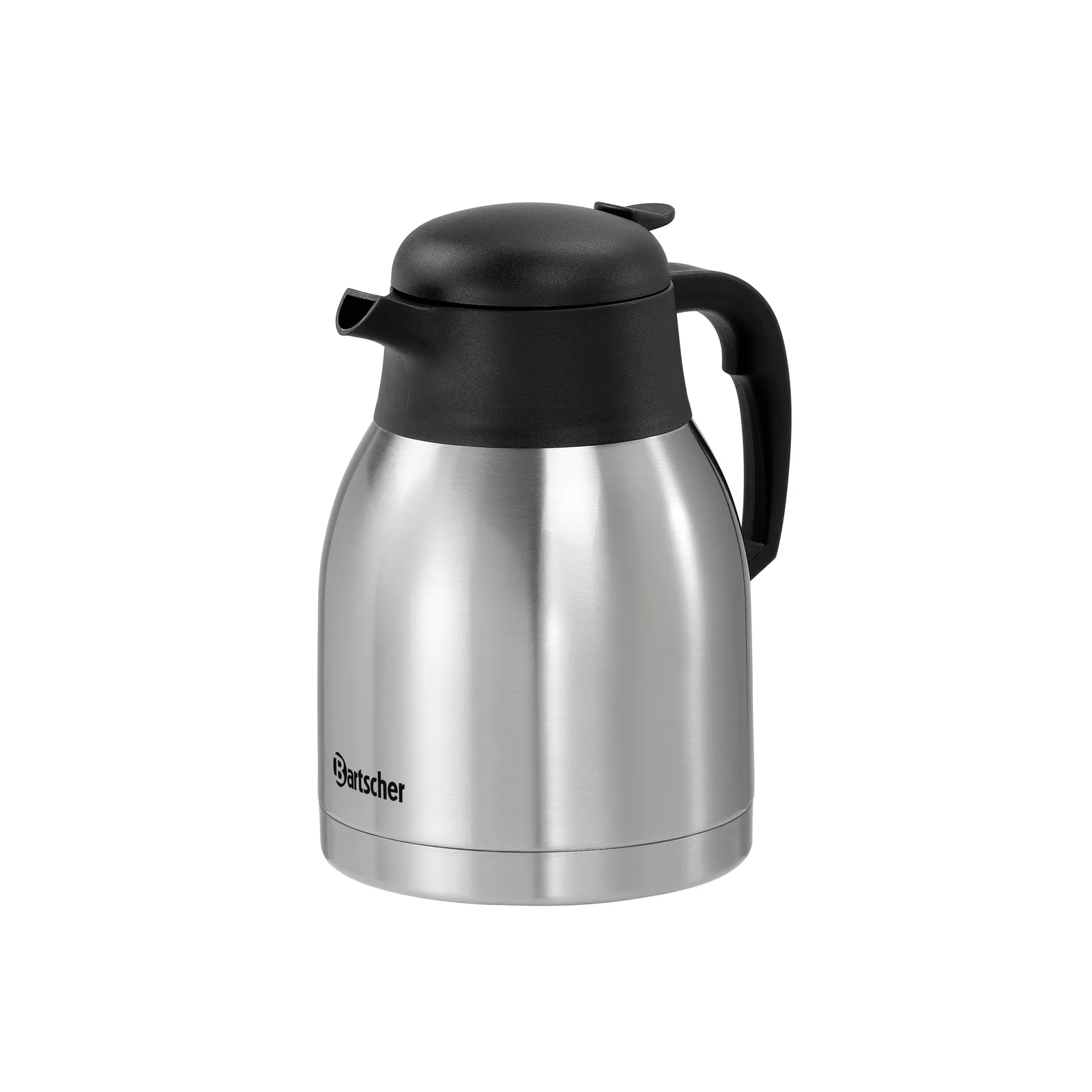 Bartscher 190114 Isolierkanne 1,4L-ST Ansicht Komplett, Thermos, Edelstahl, Kaffeekanne/Teekanne, Vakuumisolierung, Schwarzer Deckel