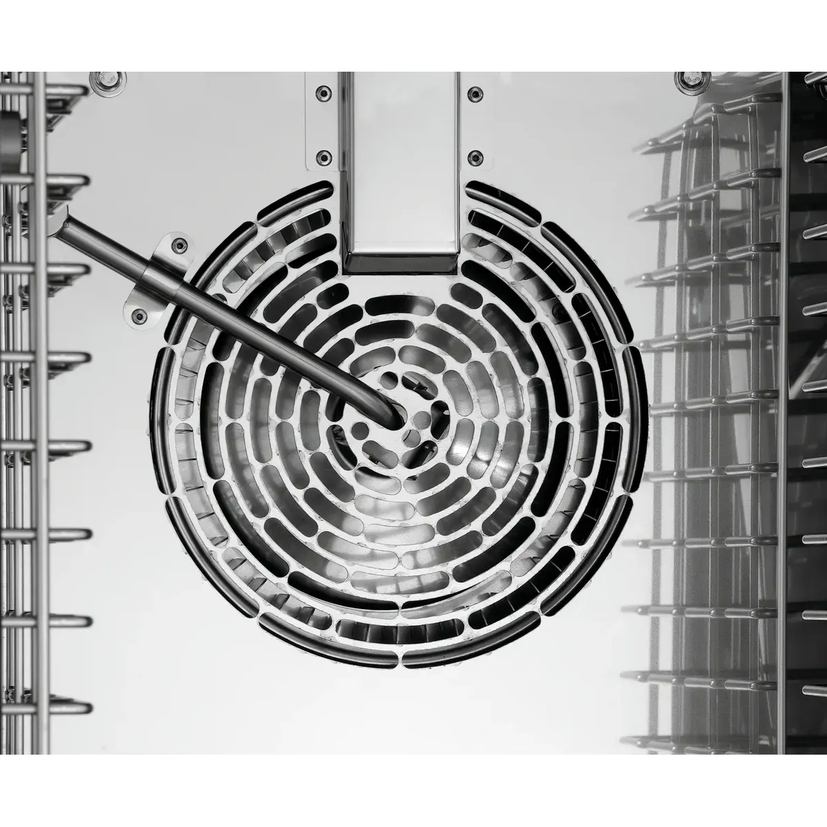 Bartscher 117262 Kombidämpfer Silversteam-K 6110D Ansicht von Innen, Waben-Grill, Lüfterabdeckung, Metallbelüftung, Runder Grill, industrielles Design