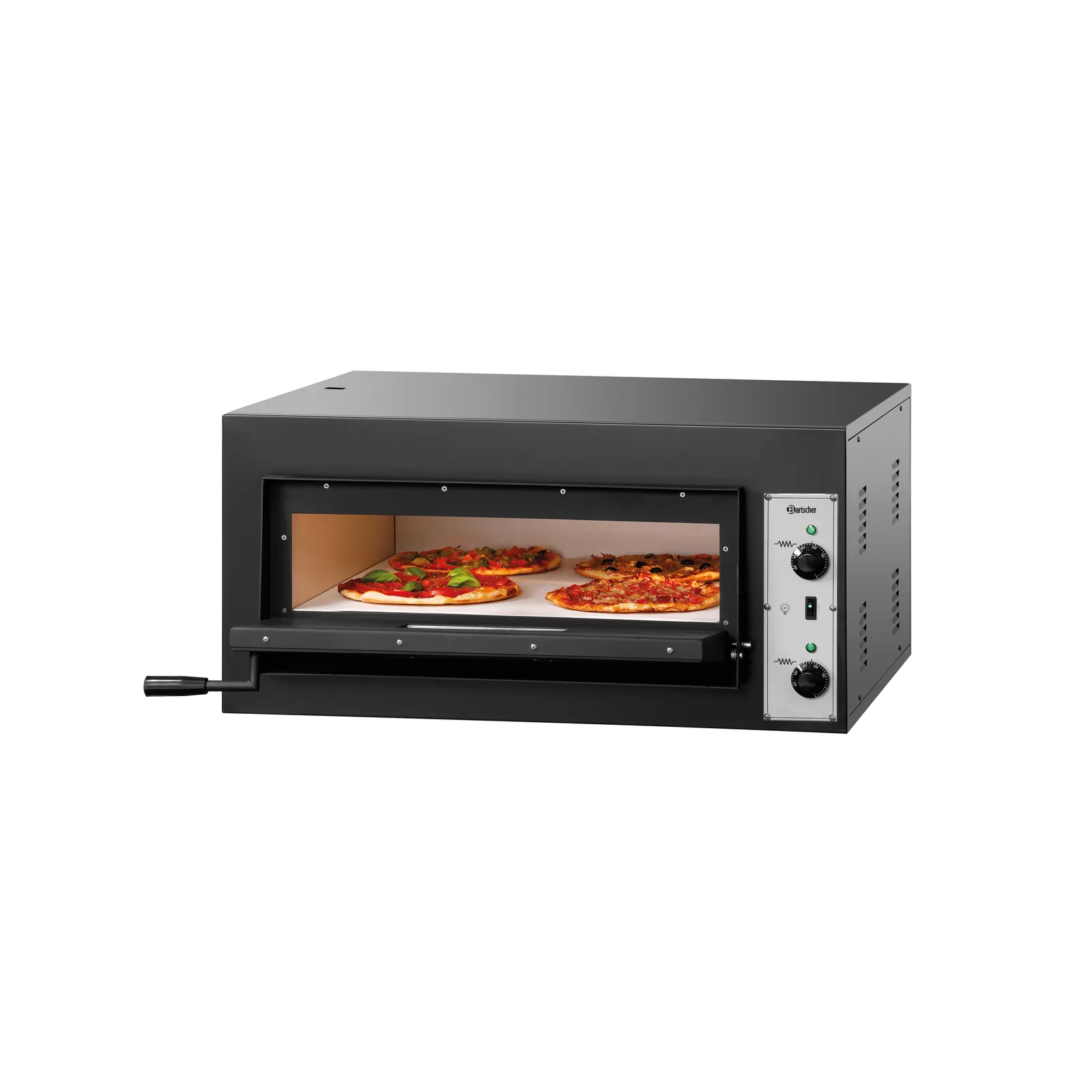 Bartscher 2002010 Pizzaofen CT 100 Ansicht Komplett, geöffnet, mit Pizza, Backofen, Pizzaofen, Küchenofen, Elektrobackofen, Schwarz