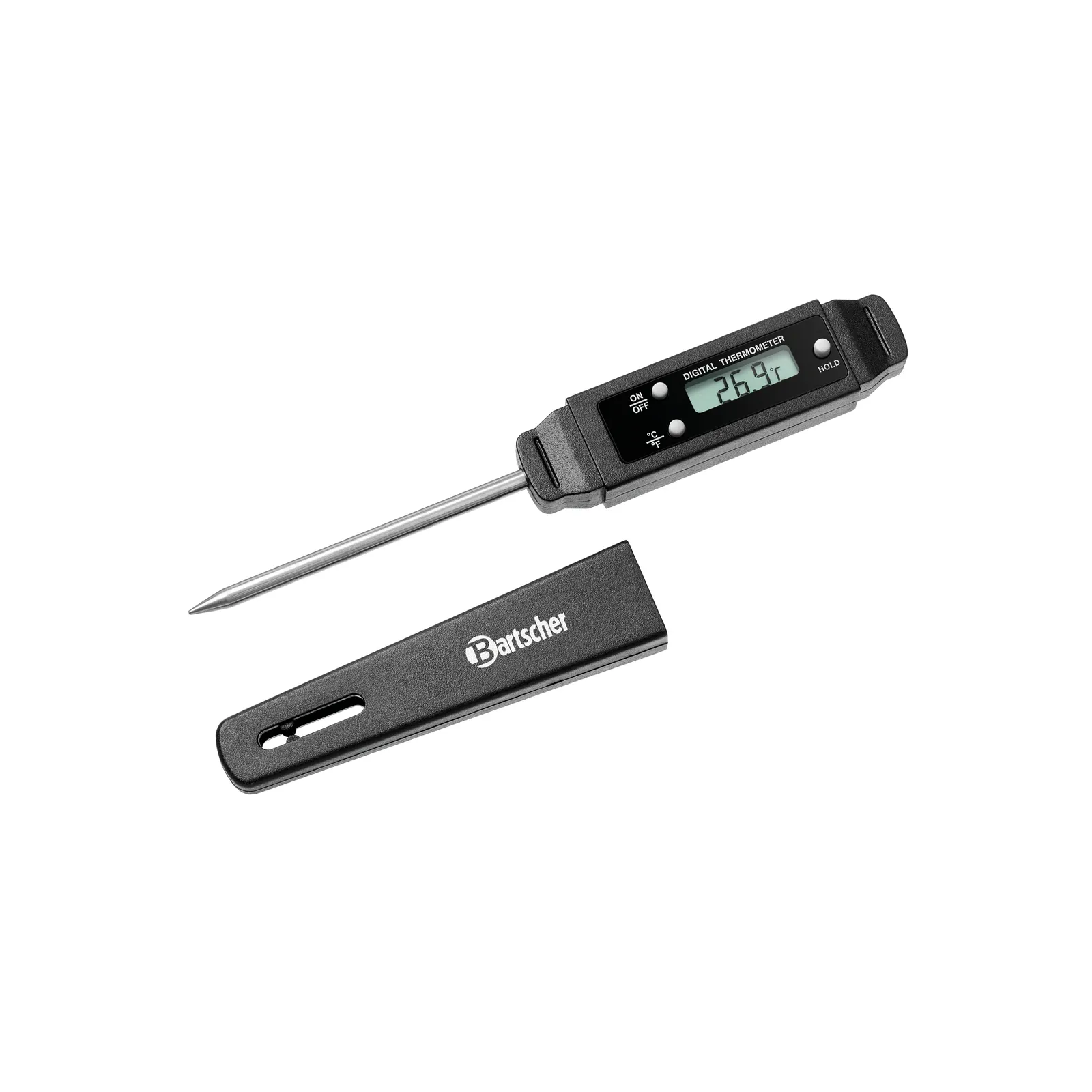 Bartscher 292042 Thermometer D1500 KTP Ansicht Komplett, offen, digitaler thermometer, Thermometer mit Sonde, Messgerät, Metallsensor, Bartscher