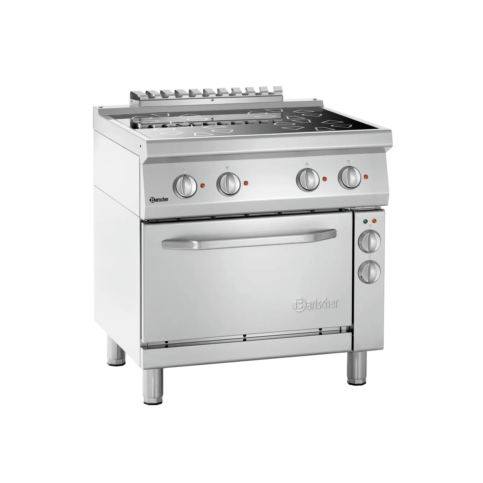 Bartscher 287431 Elektroherd 700 4 Felder EBO Ansicht Komplett, Gaskochfeld, Gasherd, Edelstahl, Vierflammig, Backofen