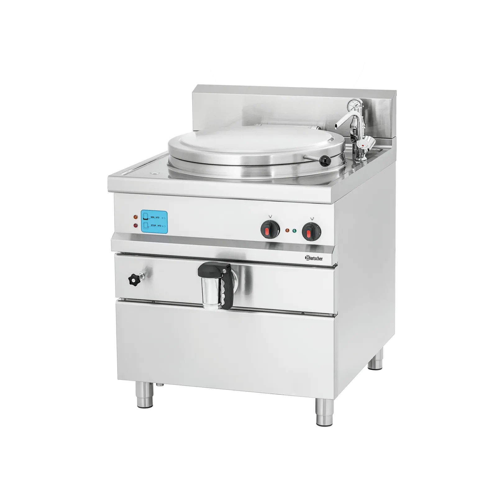 Bartscher 280021 Kochkessel E220L Ansicht Komplett, Induktionskochfeld, Tischbackofen, Edelstahl, Kippbarer Deckel, Gastro-Gerät