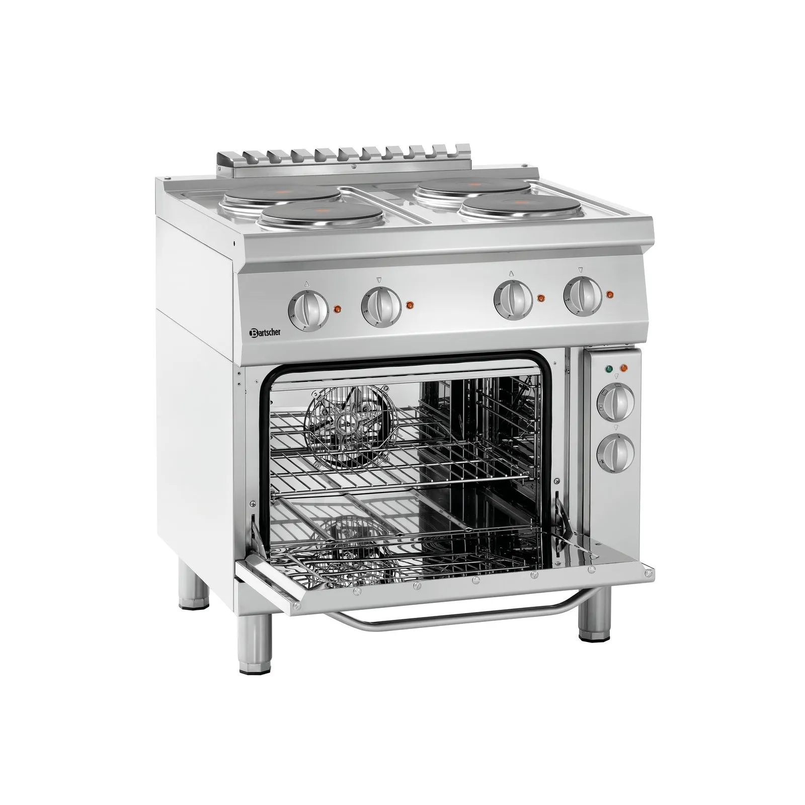 Bartscher 286225 Elektroherd 700 B800 4PL EBO Ansicht Komplett, offen, Edelstahlherd, Elektroherd, Backofen, Kocher, Doppelrohr?