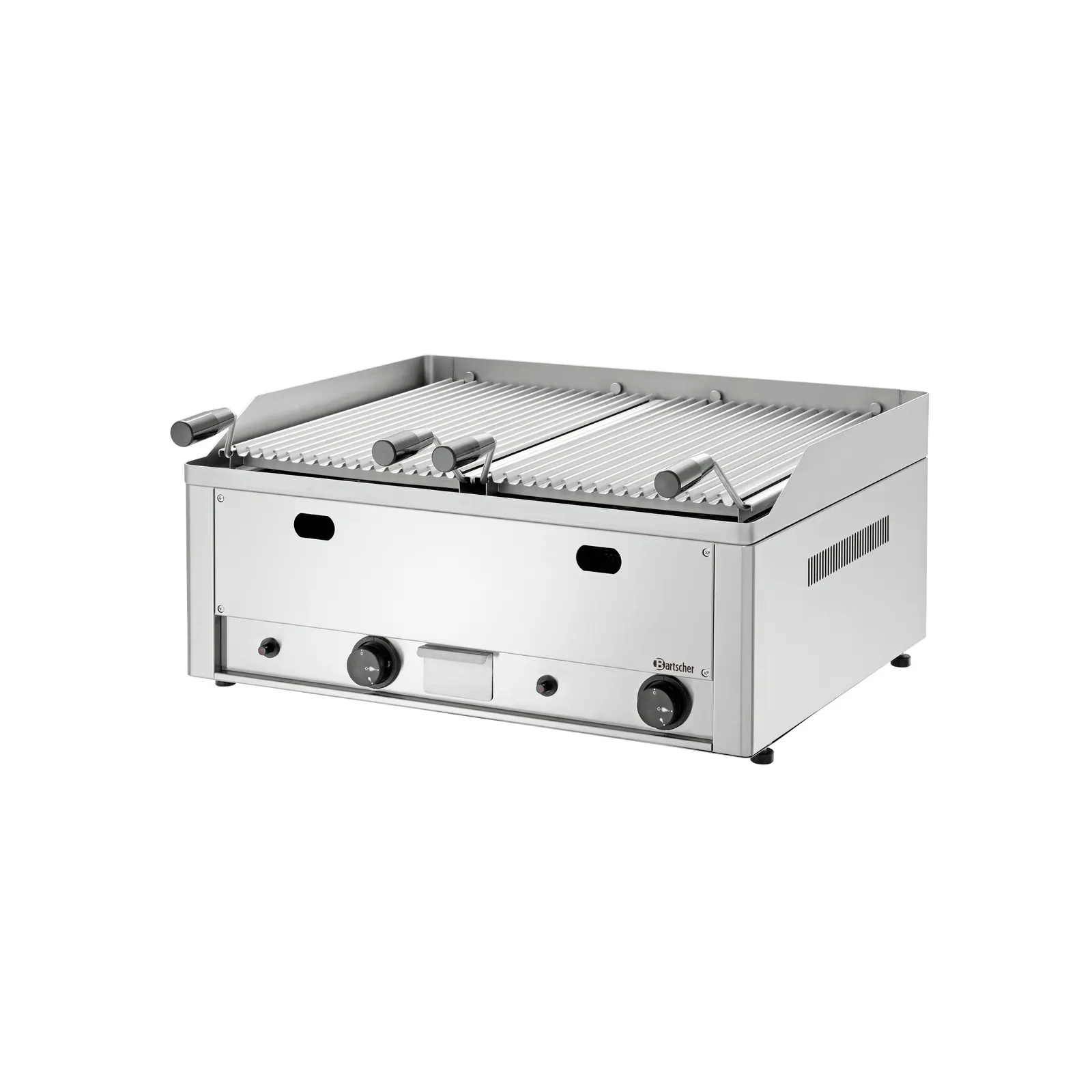 Bartscher 2006601 Lavasteingrill Gas 70 B660 TG Ansicht Komplett, Grill, Gasgrill, Zubehör, Edelstahl, Knöpfe