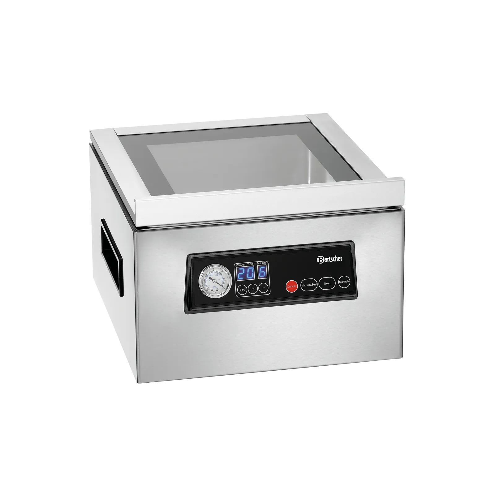 Bartscher 300747 Vakuumiergerät K 300/60L Ansicht Komplett, Thermoformen Maschine, Vakuumversiegelung, Edelstahl, Bedienfeld, Glasdeckel
