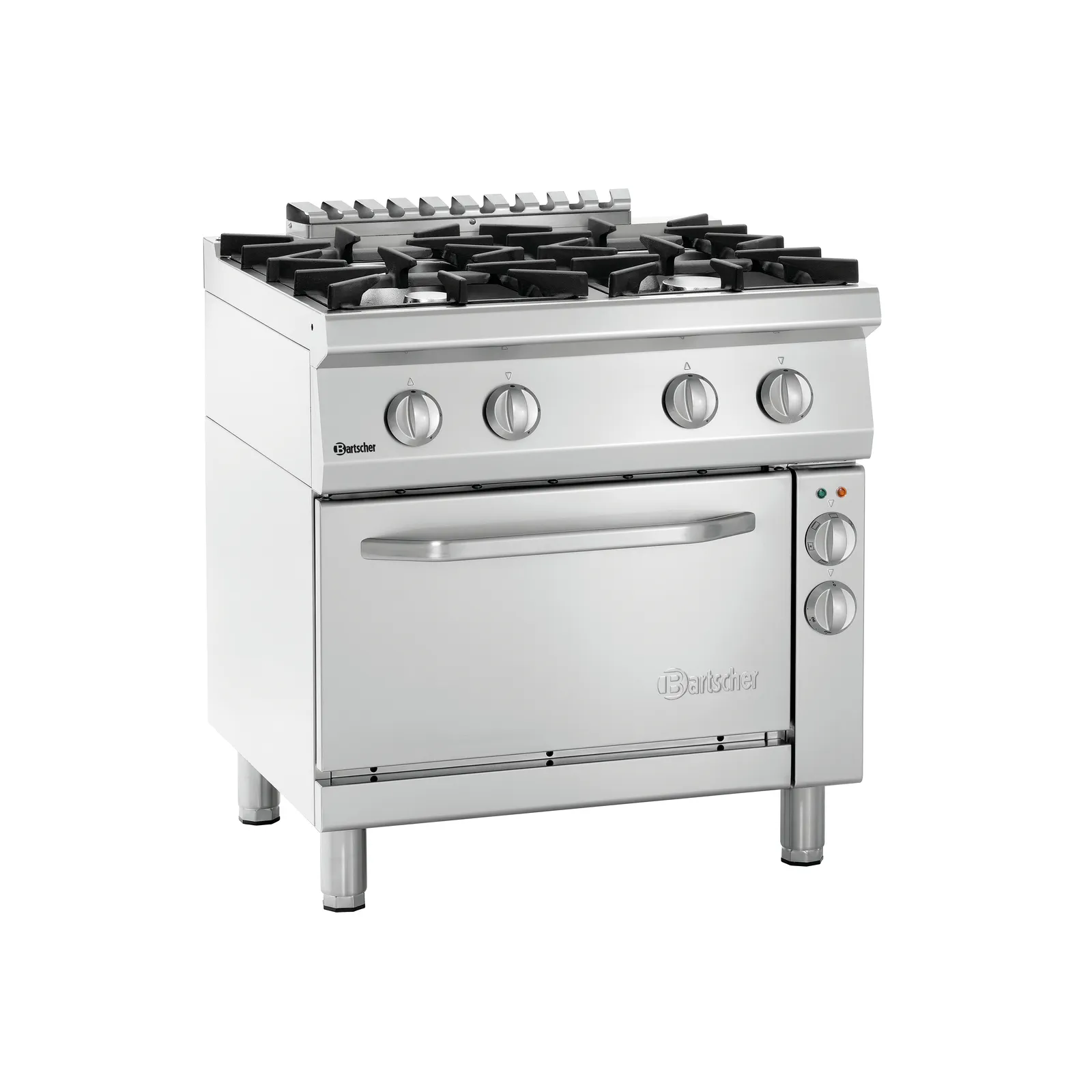 Bartscher 2851241 Gasherd 70040 EB11 Ansicht Komplett, Gaskochfeld, 4 Brenner, Edelstahl, Backofen, Bedienknöpfe