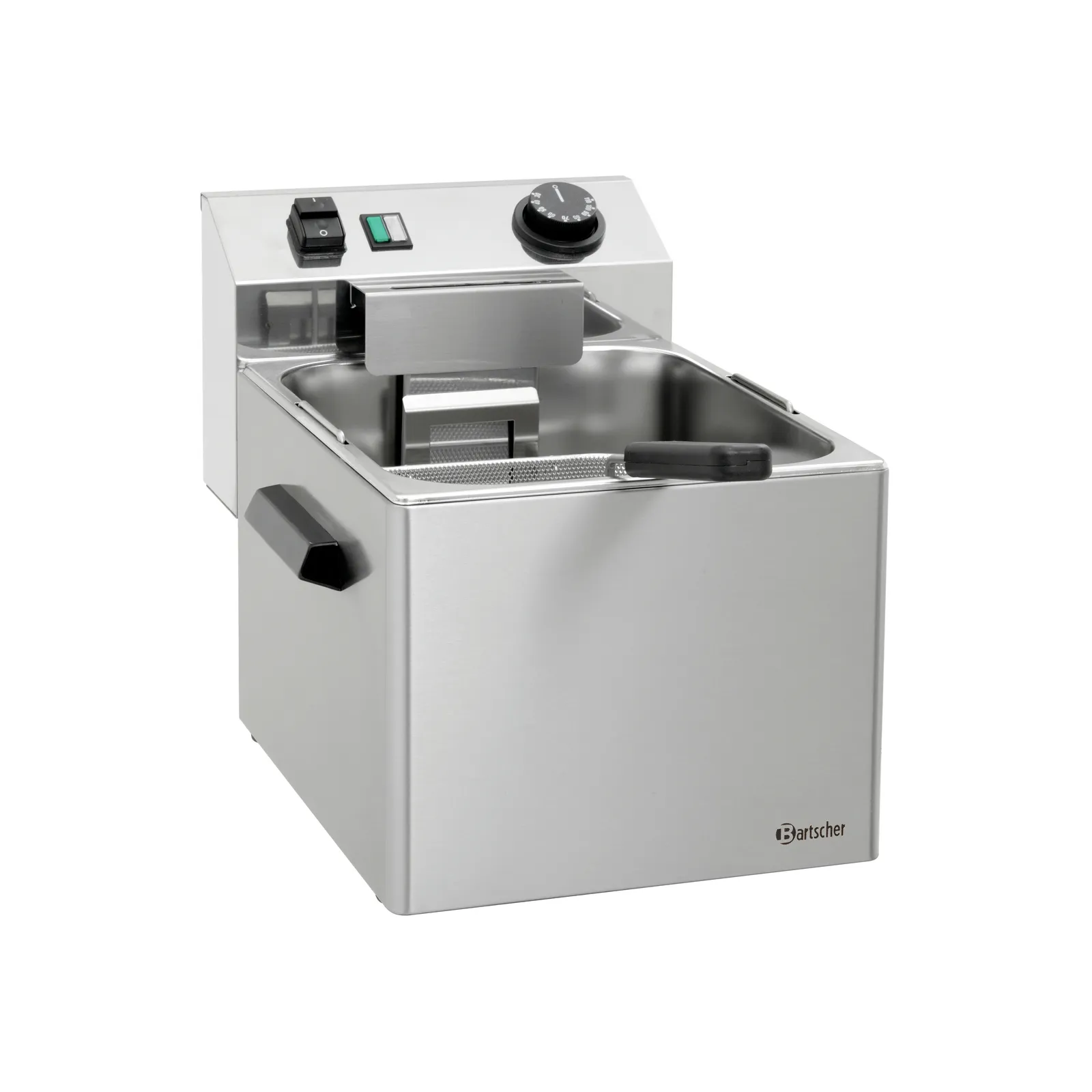Bartscher 132260 Nudelkocher 1 Korb 7L TG Ansicht Komplett, mit Korb, abgesenkt, Fritteuse, Elektrofriteuse, Edelstahl, Kontrollknopf, 1 L Fassungsvermögen