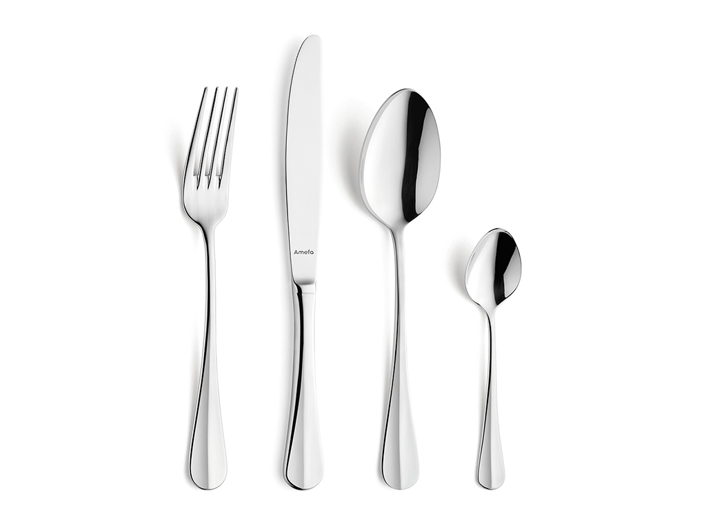 Amefa Serie Baguette, Ansicht Messer Gabel Löffel Kaffeelöffel