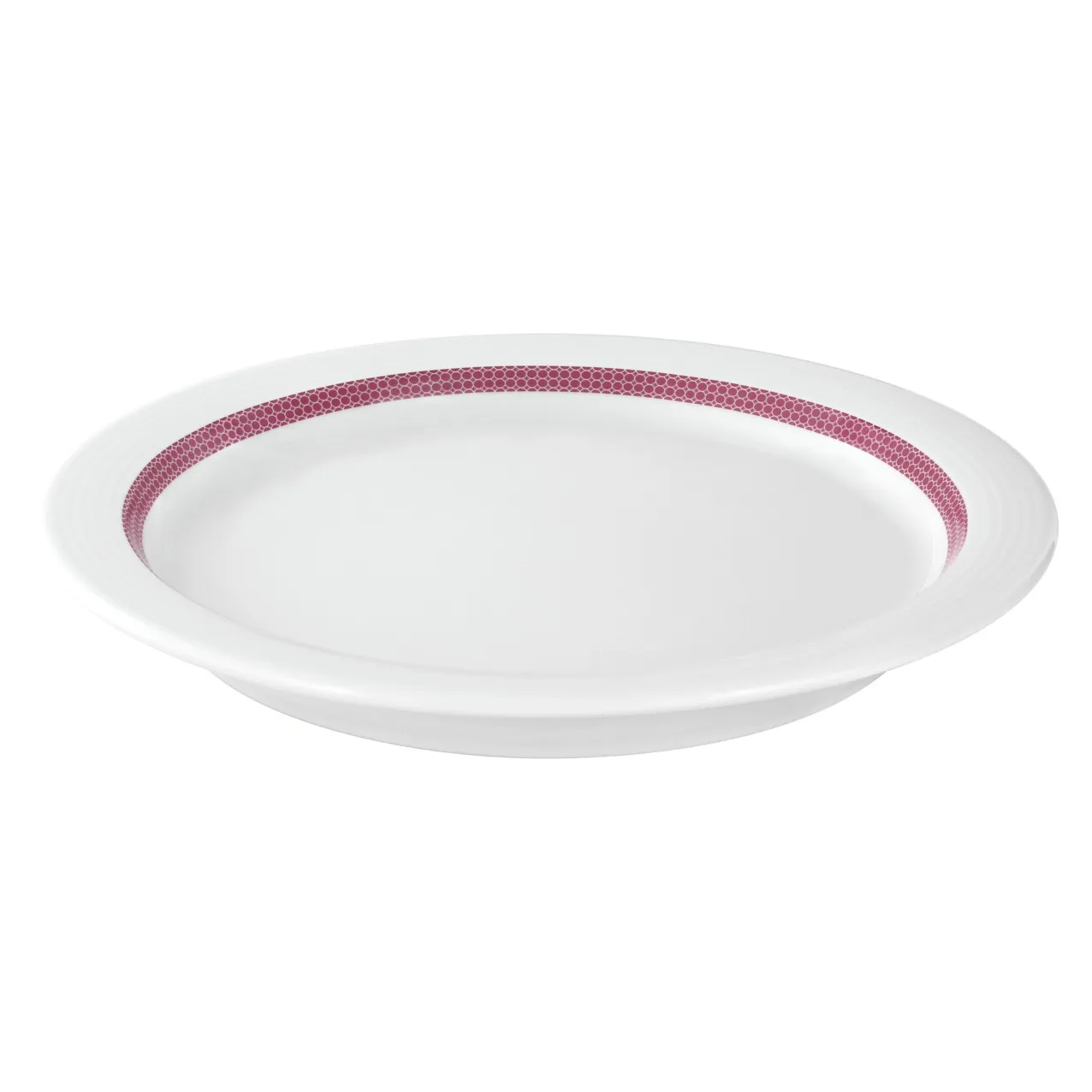 Bauscher Care Invita Dialog Spezialteller halbtief rund Fahne Draufsicht Himbeerrote rot Porzellanplatte, weiße Platte, rosa Rand, Geschirr, Speisekarte