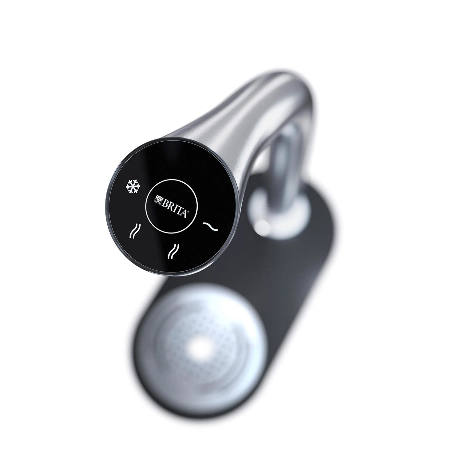 Brita Extra Wasserspender C Tap Still und heiss komplett Draufsicht mit Detailansicht Display