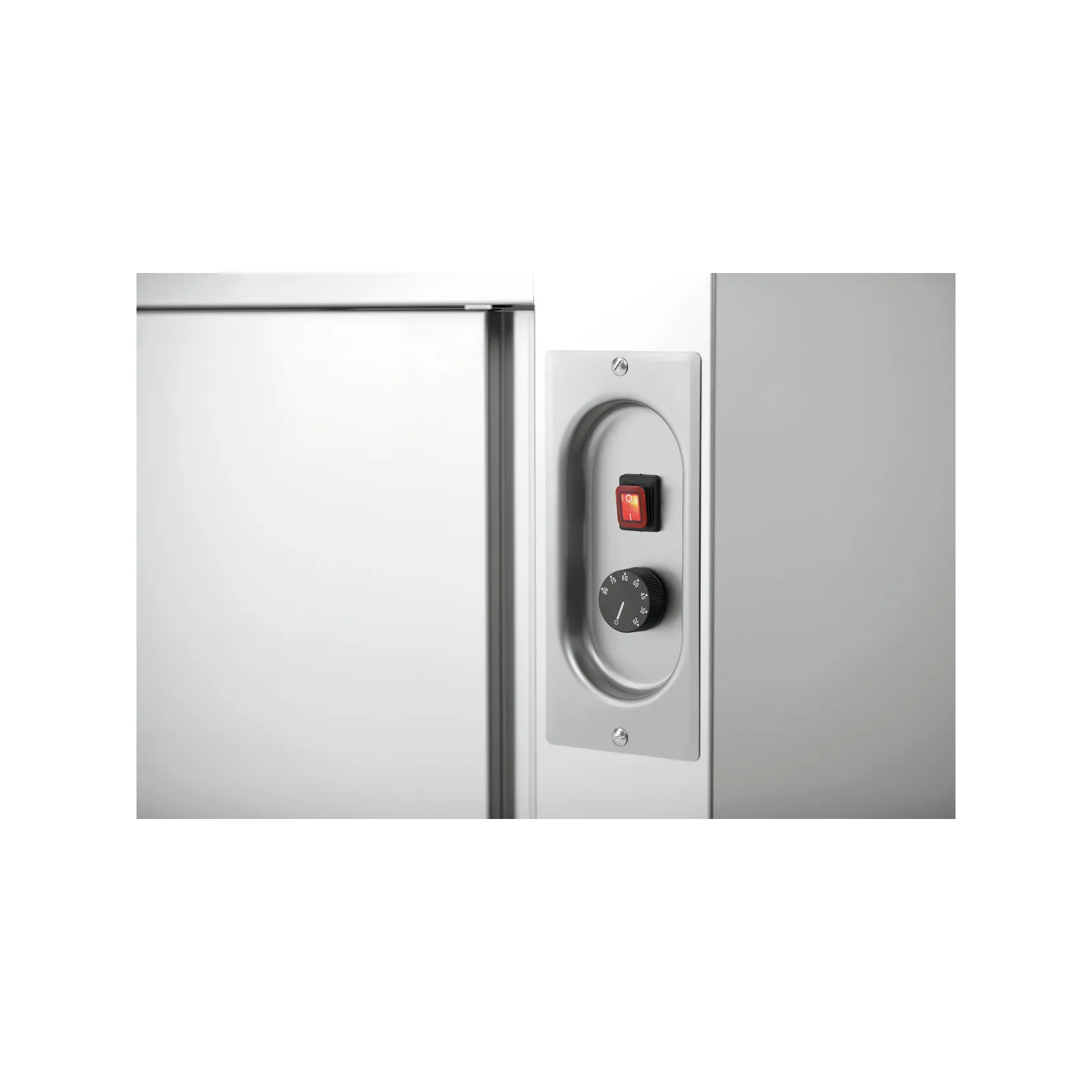 Bartscher 348107 Wärmeschrank 700 B1000 MA Nahnsicht Bedienelemente, Schloss, Drehschalter, Sicherheit, Metall, Gehäuse