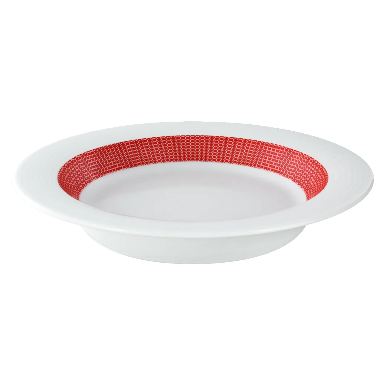 auflaufform, porzellan, roter Innenring, runde bowl, speiseteller