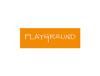 Marke Playground, Spielplatz, Logo, Orangene Rechteck, Texte-Grafik, Markenstempel