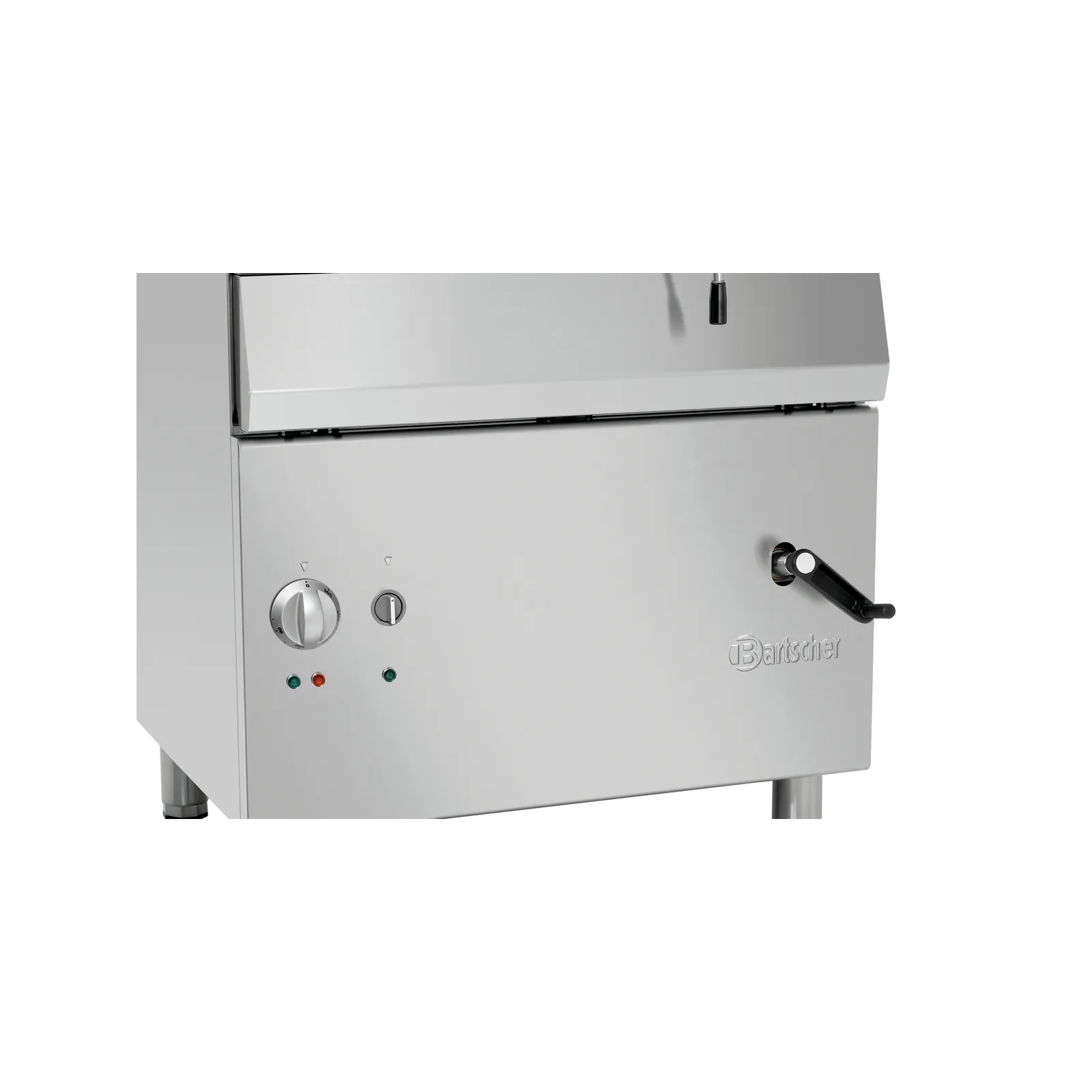Bartscher 286681 Kippbratpfanne 700 E51LHK Nahansicht Bedienelemente und Tür, Gasgriller, industrieller Grill, Niederprofil, Einstellknopf, Edelstahl