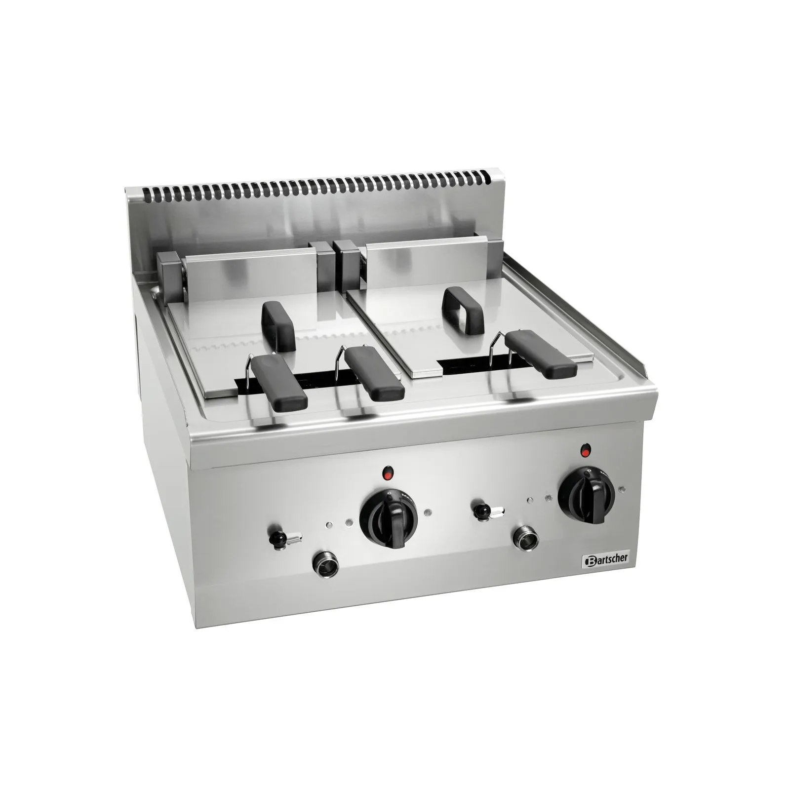 Bartscher 131425 Fritteuse 600 B600 2x8L Ansicht Komplett, voll abgedeckt, wok, grillplatte, gasherd, antihaft, stahl